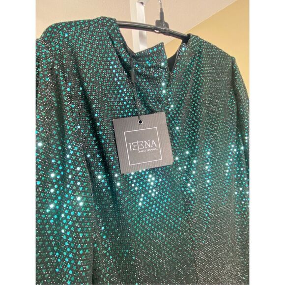 Mac Duggal NWT Disco Stretch Blouson Sleeve Gown in Bottle Green Size 8 - Picture 5 of 8